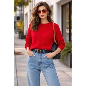 Knitted‎ Wool Pullover Sweater Red Womens Hand Embroidered Long Sleeve Austrian